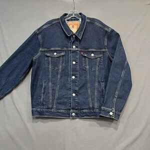 Levi's Standard Fit Trucker Jacket Mens Large Blue Denim Jean Bomber Dark Wash
